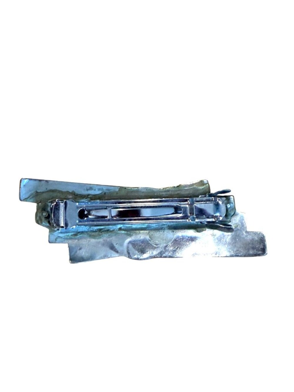 Abalone Shell Black Inlay Hair Barrette Clip Wing Design Silver Tone Backing - Picture 4 of 6